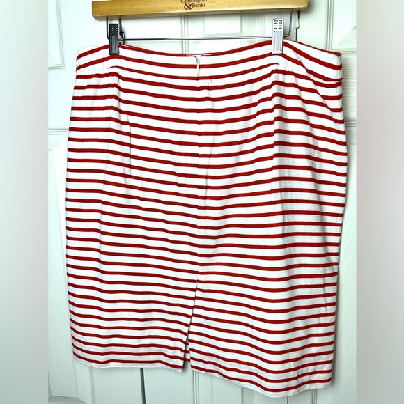 J.CREW THE Pencil Skirt Brick Red White Striped Straight Linen Blends Nautical - Picture 4 of 9